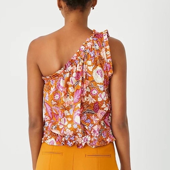 Ann Taylor Orange Sleeveless Blouse with Asymmetrical Ruffles - Picture 2 of 7